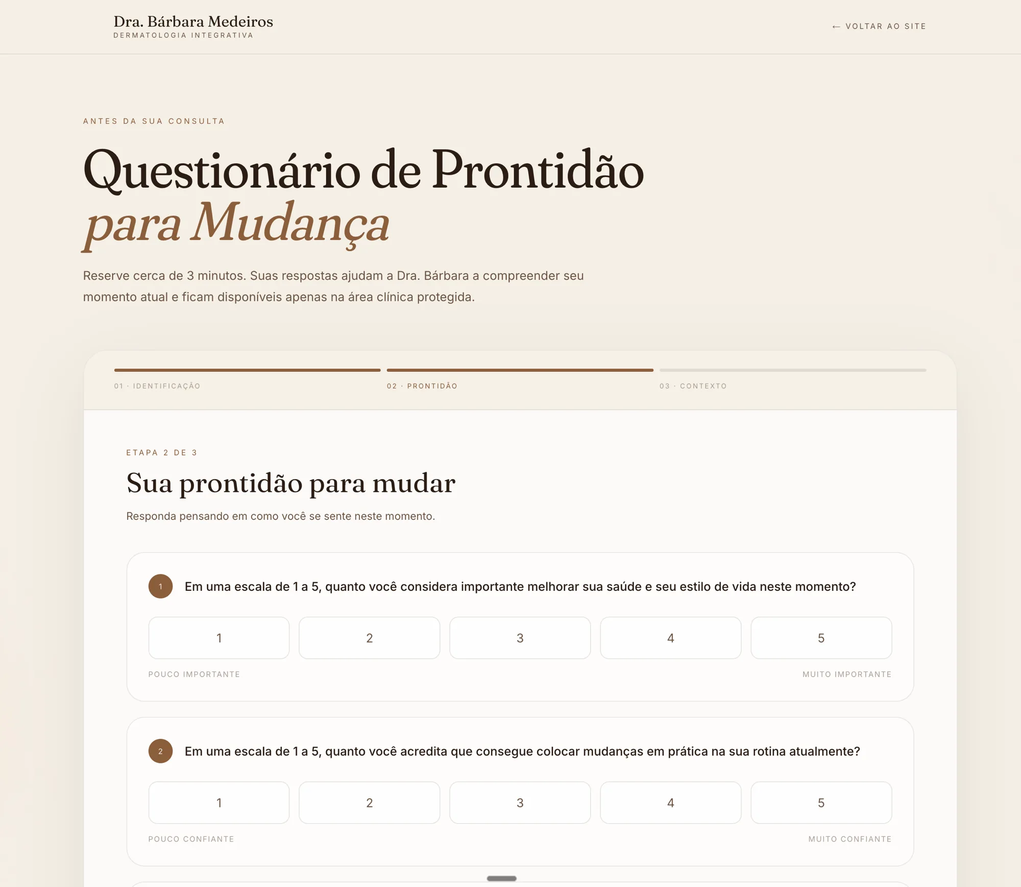 Print do questionário de triagem pré-consulta